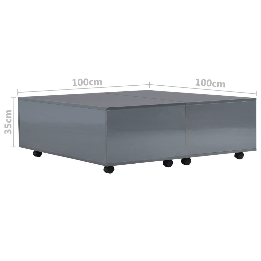 vidaXL kafijas galdiņš, 100x100x35 cm, spīdīgi pelēks cena un informācija | Žurnālgaldiņi | 220.lv