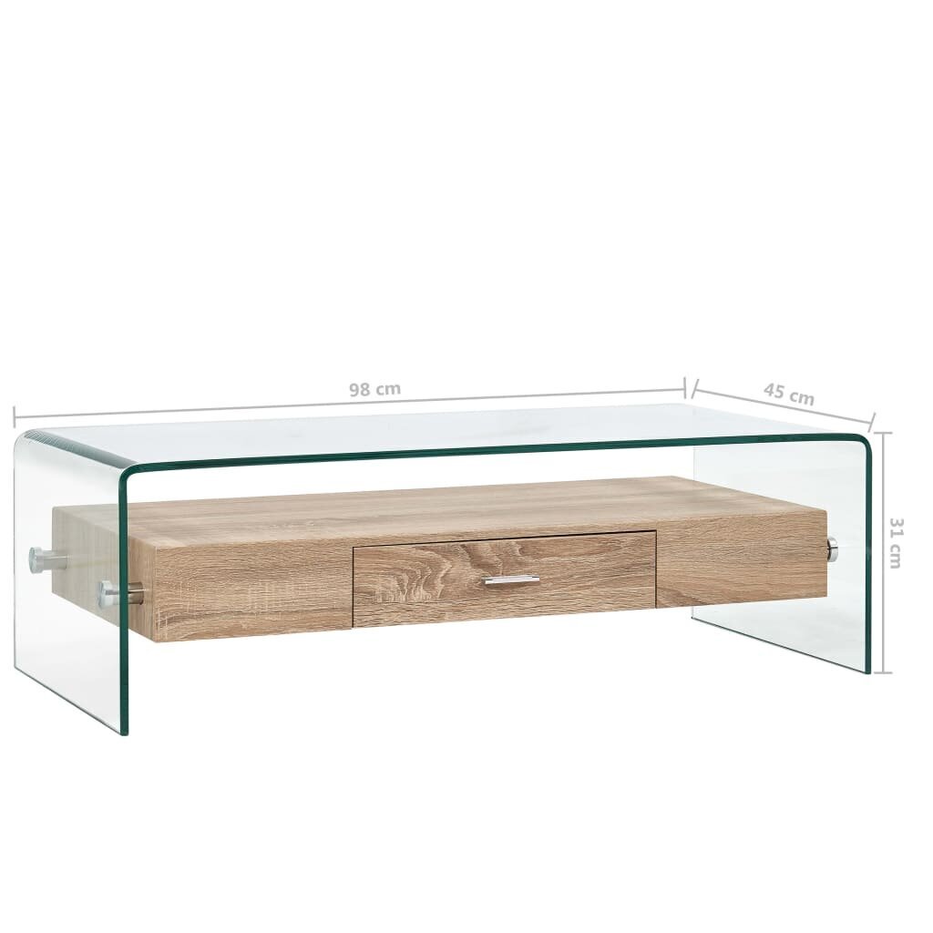 vidaXL kafijas galdiņš, caurspīdīgs, 98x45x31 cm, rūdīts stikls cena un informācija | Žurnālgaldiņi | 220.lv