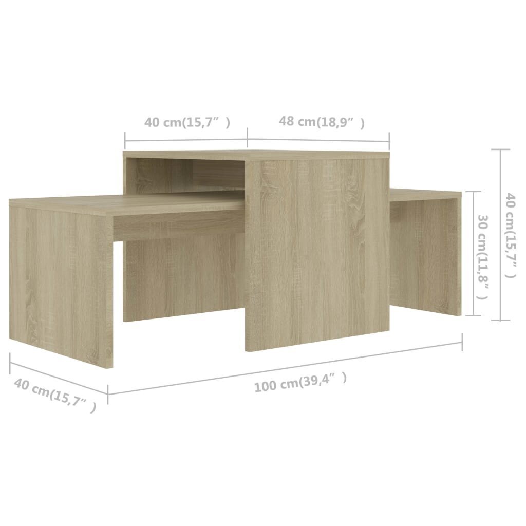 vidaXL kafijas galdiņu komplekts, ozolkoka krāsa, 100x48x40 cm cena un informācija | Žurnālgaldiņi | 220.lv