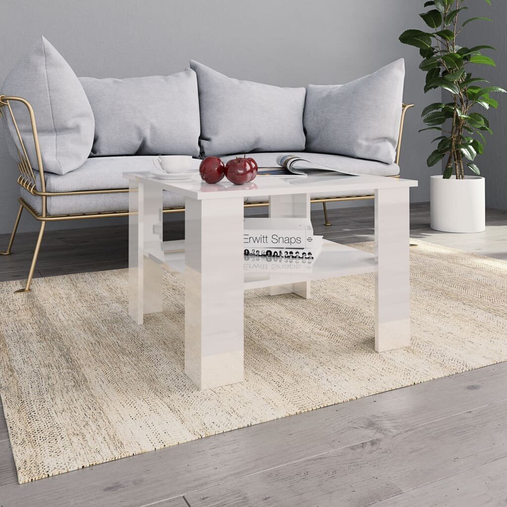 vidaXL kafijas galdiņš, 60x60x42 cm, spīdīgi balts, skaidu plāksne цена и информация | Žurnālgaldiņi | 220.lv