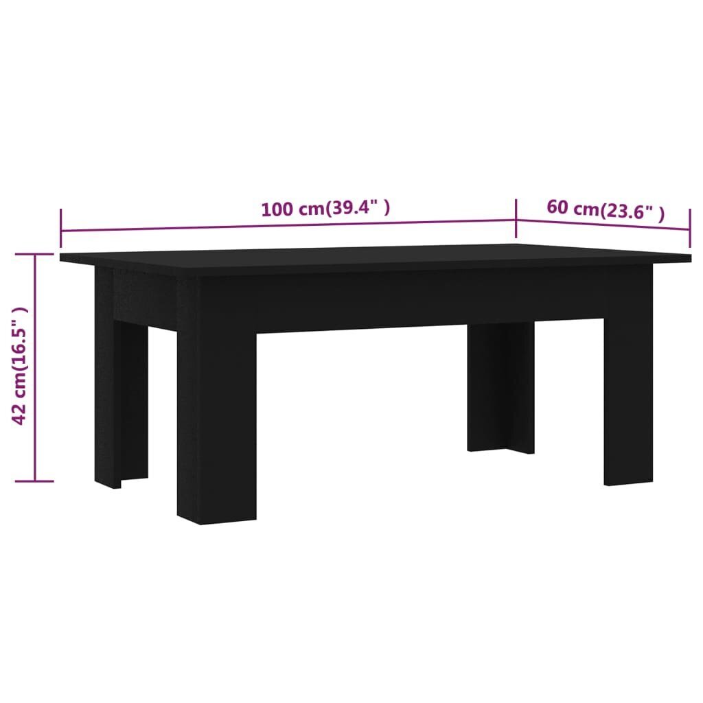 vidaXL kafijas galdiņš, 100x60x42 cm, spīdīgi melns, skaidu plāksne цена и информация | Žurnālgaldiņi | 220.lv