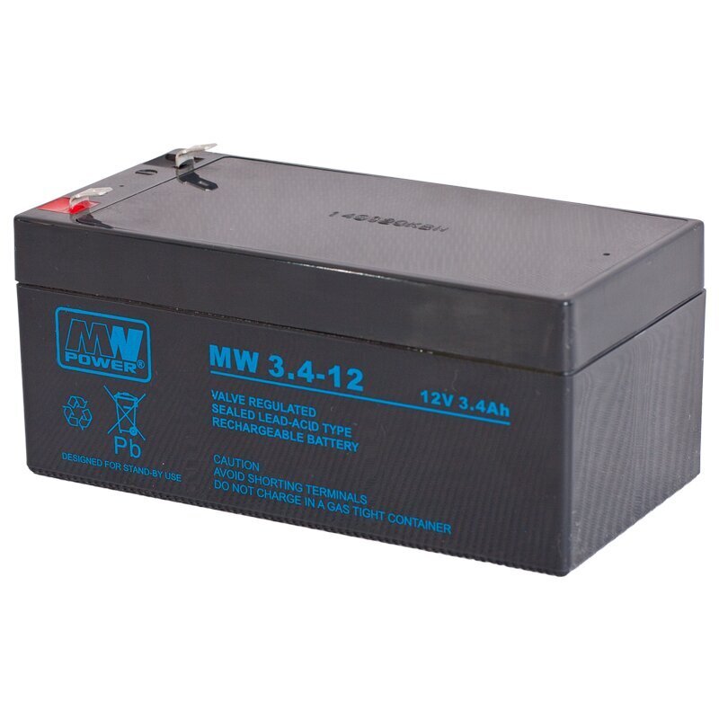 MWPower MW 12V 3.4Ah F1(187) AGM akumulators, 6-9 gadi cena un informācija | Baterijas | 220.lv