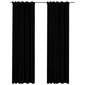 vidaXL biezie aizkari ar āķiem, 2 gab., melni, linveida, 140x225 cm цена и информация | Aizkari | 220.lv