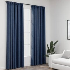 vidaXL biezie aizkari ar āķiem, 2 gab., zili, linveida, 140x245 cm цена и информация | Шторы черные золотые ветки 132х175 см 2 шт в упаковке | 220.lv