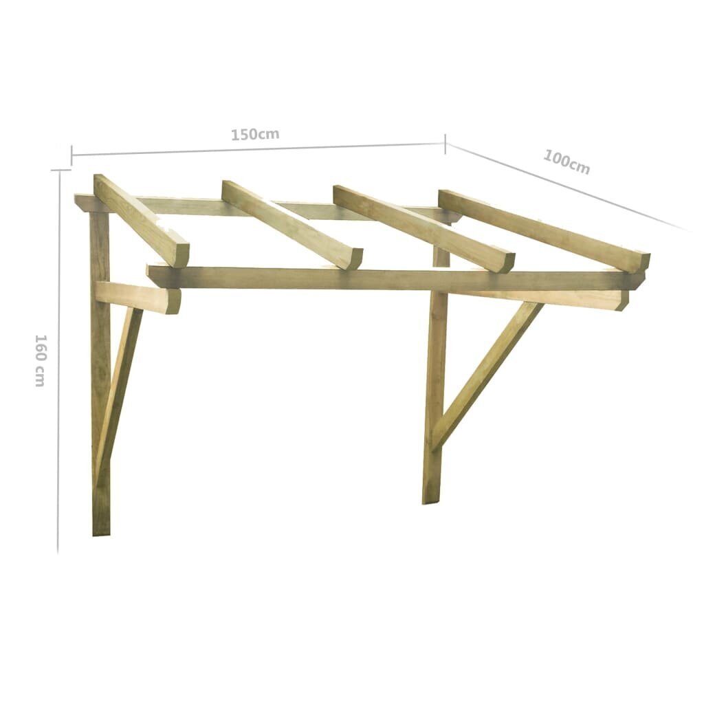 vidaXL nojume durvīm, 150x100x160 cm, priedes masīvkoks cena un informācija | Durvju jumtiņi | 220.lv