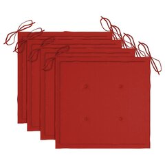 vidaXL dārza krēslu spilveni, 4 gab., sarkani, 40x40x3 cm цена и информация | Декоративные подушки и наволочки | 220.lv