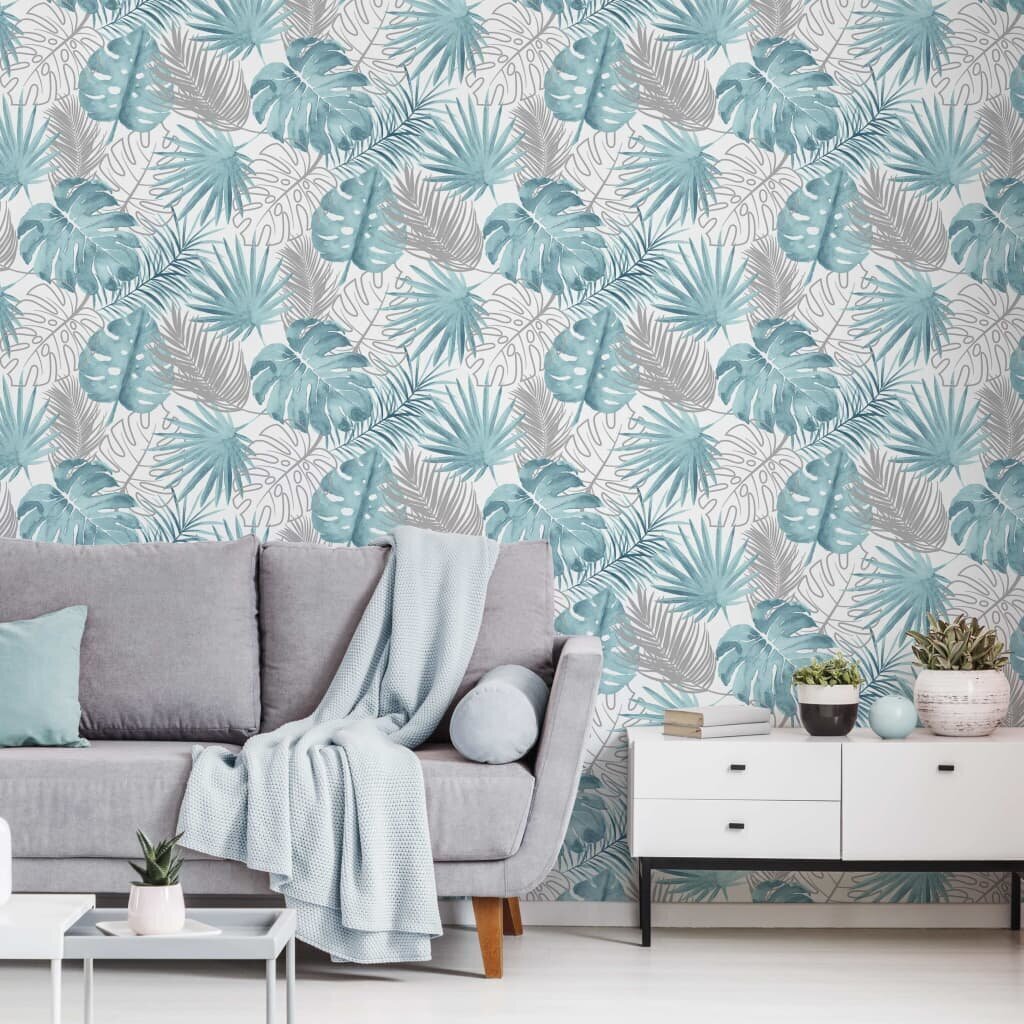 DUTCH WALLCOVERINGS tapete, monsteras lapu apdruka, zila цена и информация | Tapetes | 220.lv