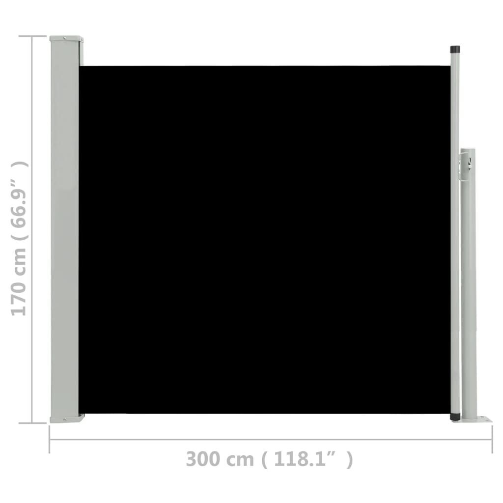 vidaXL izvelkama sānu markīze, melna, 170x300 cm cena un informācija | Žogi un piederumi | 220.lv