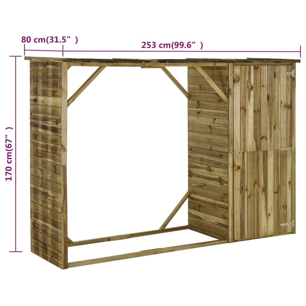 vidaXL dārza instrumentu šķūnis, priedes koks, 253x80x170 cm cena un informācija | Dārza mājiņas, šķūņi, malkas nojumes | 220.lv