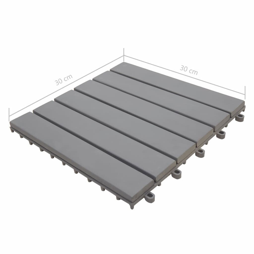 vidaXL terases flīzes, 30 gab., pelēkas, 30x30 cm, akācijas masīvkoks cena un informācija | Āra grīdas segumi | 220.lv
