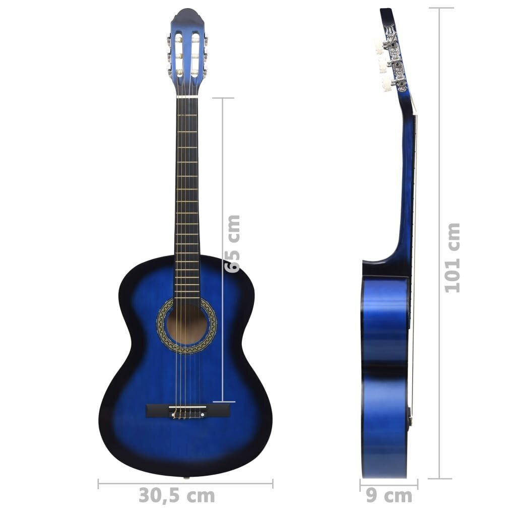 vidaXL klasiskā ģitāra iesācējiem, zila, 4/4, 39", liepa cena un informācija | Ģitāras | 220.lv