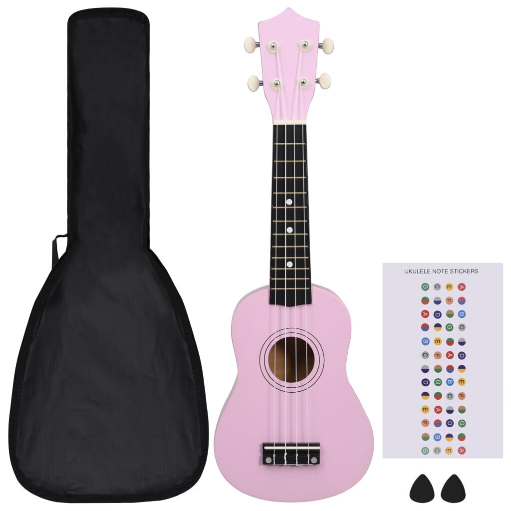 vidaXL soprāna bērnu ukulele ar somu, rozā, 21" cena un informācija | Ģitāras | 220.lv