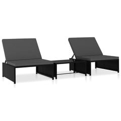 vidaXL sauļošanās zviļņi, 2 gab., ar galdiņu, melna PE rotangpalma cena un informācija | Sauļošanās krēsli | 220.lv