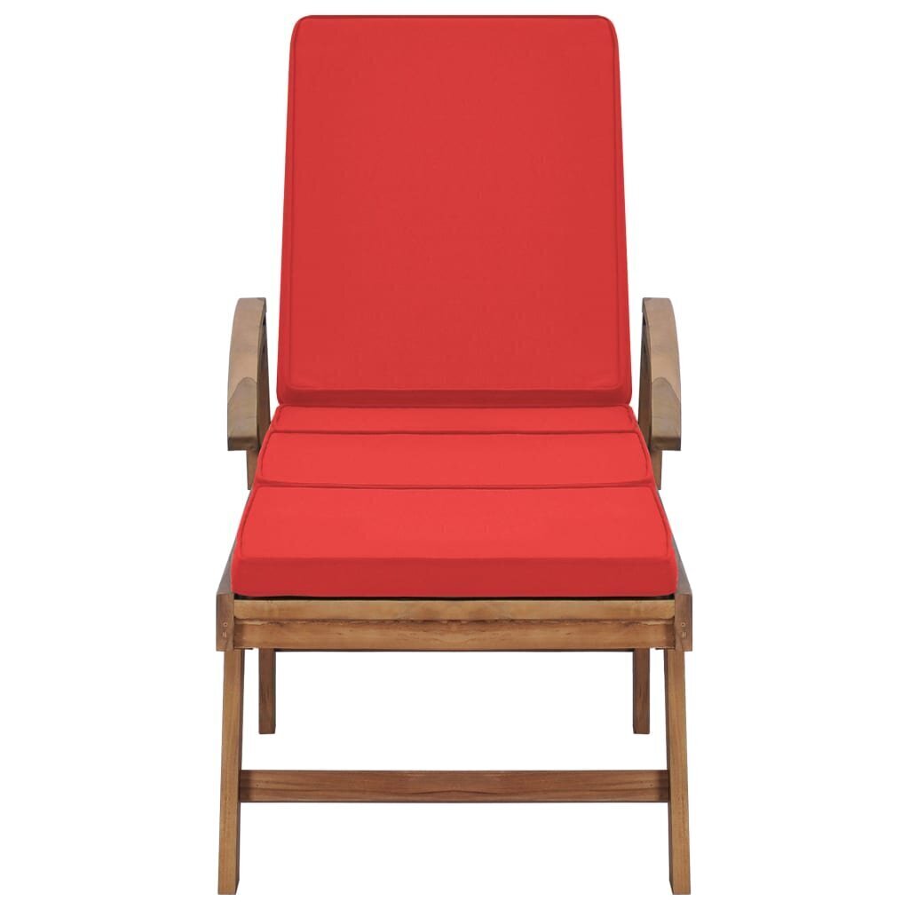 vidaXL sauļošanās zviļņi ar matračiem, 2 gab., sarkani, masīvs tīkkoks cena un informācija | Sauļošanās krēsli | 220.lv