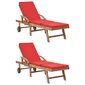 vidaXL sauļošanās zviļņi ar matračiem, 2 gab., sarkani, masīvs tīkkoks cena un informācija | Sauļošanās krēsli | 220.lv