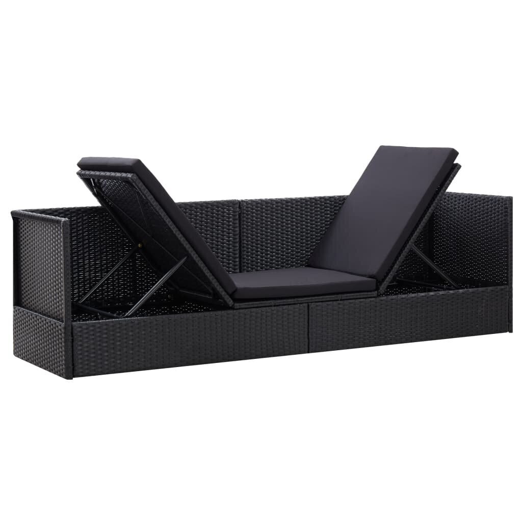 vidaXL dārza dīvāns ar matračiem un spilveniem, melna PE rotangpalma cena un informācija | Dārza krēsli | 220.lv