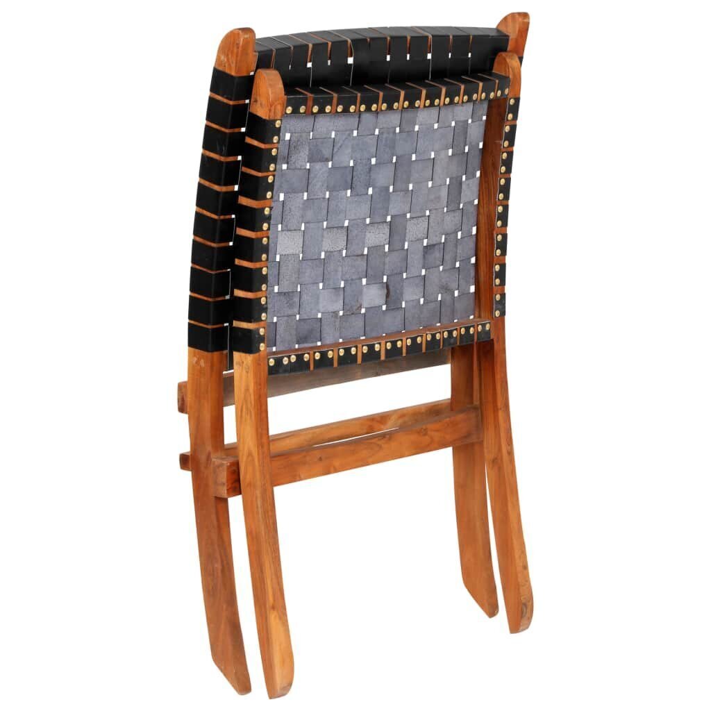 vidaXL atpūtas krēsls, dabīga āda, 59x72x79 cm, svītrains, melns cena un informācija | Dārza krēsli | 220.lv