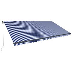 vidaXL izvelkama markīze ar LED, zila un balta, 600x300 cm, manuāla цена и информация | Зонты, маркизы, стойки | 220.lv