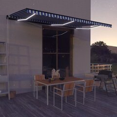 vidaXL izvelkama markīze ar LED, zila un balta, 600x300 cm, manuāla цена и информация | Зонты, маркизы, стойки | 220.lv