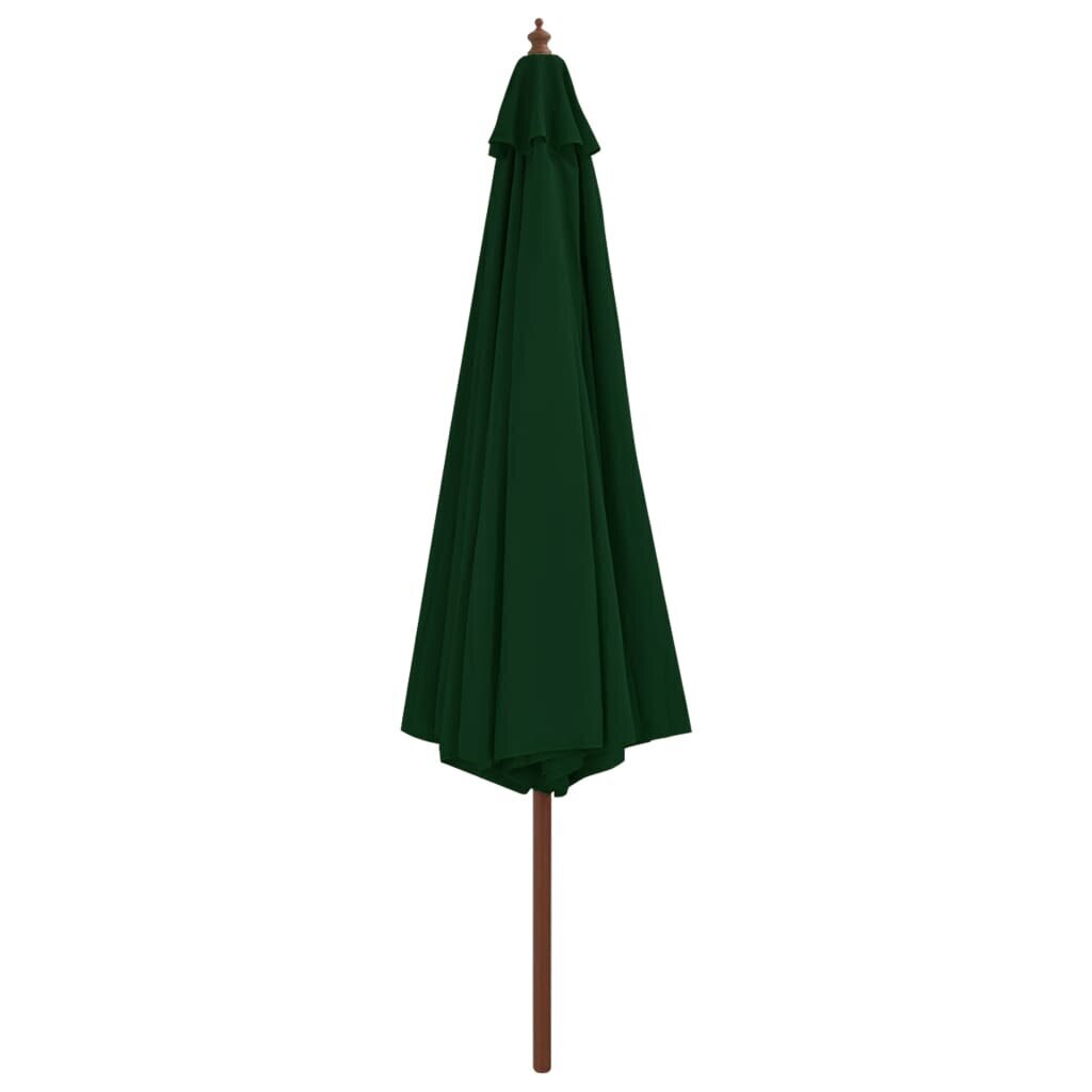 vidaXL dārza saulessargs ar koka kātu, 350 cm, zaļš cena un informācija | Saulessargi, markīzes un statīvi | 220.lv