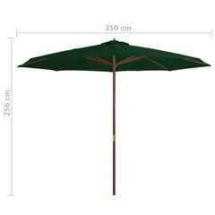 vidaXL dārza saulessargs ar koka kātu, 350 cm, zaļš цена и информация | Зонты, маркизы, стойки | 220.lv
