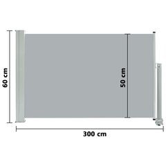 vidaXL izvelkama sānu markīze, pelēka, 60x300 cm cena un informācija | Saulessargi, markīzes un statīvi | 220.lv