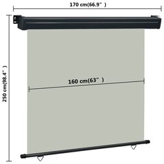 vidaXL balkona sānu markīze, pelēka, 170x250 cm cena un informācija | Saulessargi, markīzes un statīvi | 220.lv