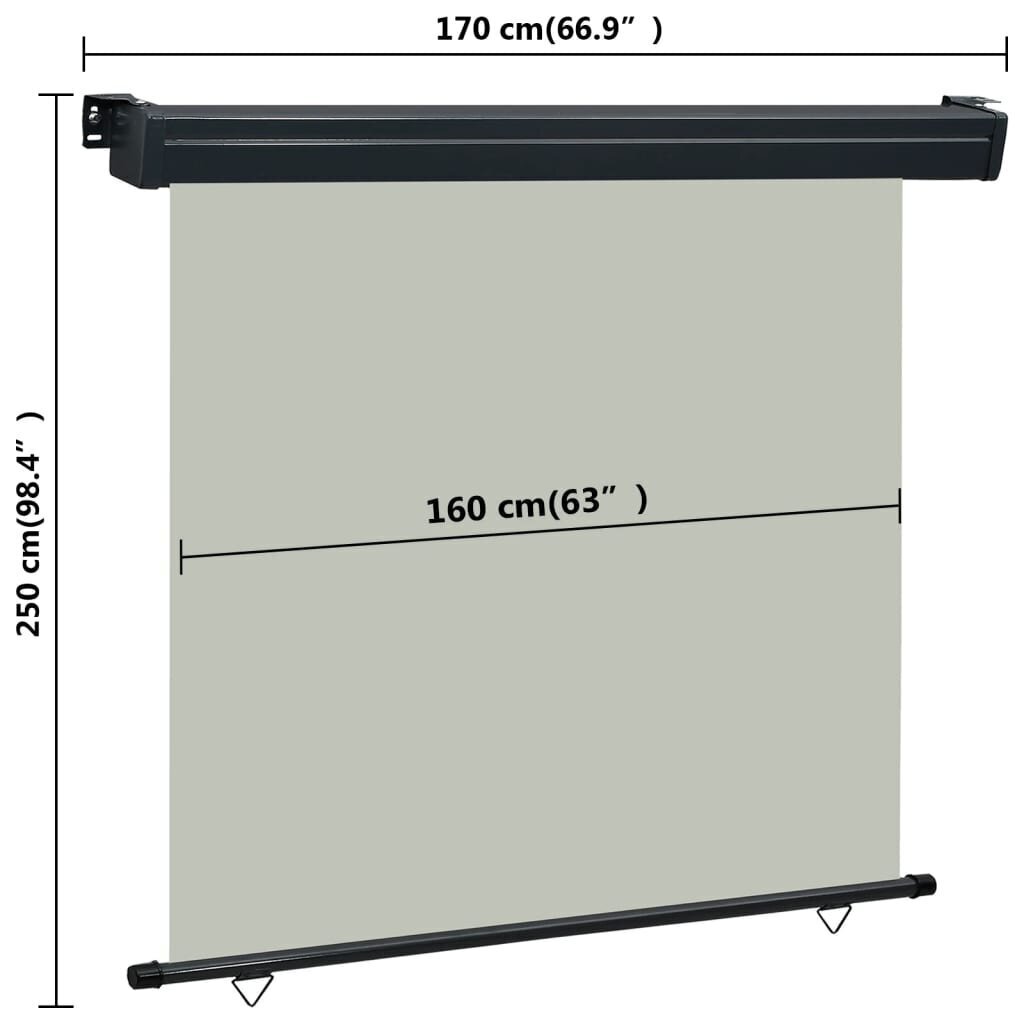 vidaXL balkona sānu markīze, pelēka, 170x250 cm cena un informācija | Saulessargi, markīzes un statīvi | 220.lv