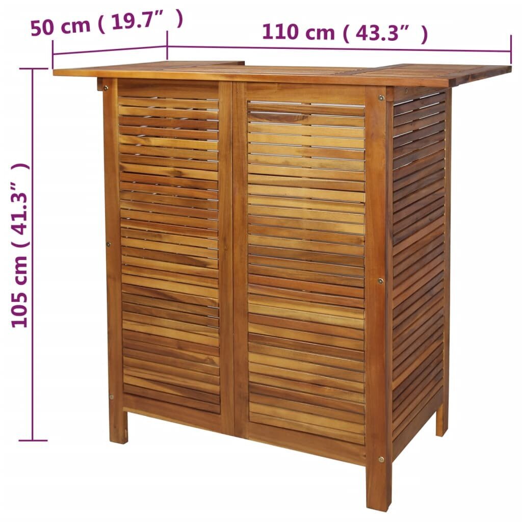 vidaXL bāra galds, 110x50x105 cm, akācijas masīvkoks cena un informācija | Dārza galdi | 220.lv