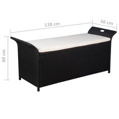 vidaXL uzglabāšanas sols ar matraci, 138 cm, PE rotangpalma, melns цена и информация | Скамейки | 220.lv