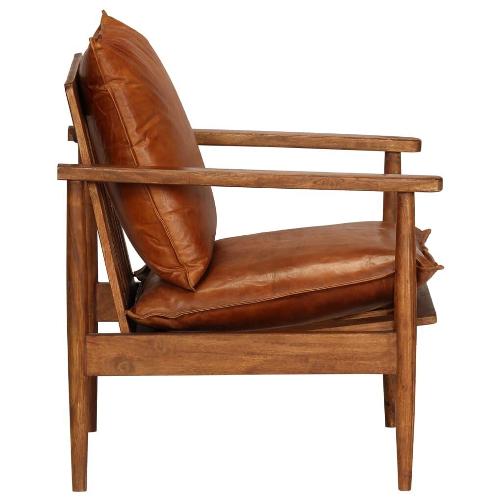 vidaXL atpūtas krēsls, brūna dabīgā āda, akācijas koks cena un informācija | Atpūtas krēsli | 220.lv