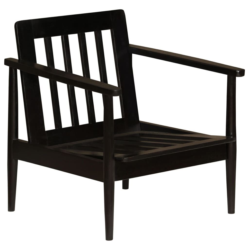 vidaXL atpūtas krēsls, melna dabīgā āda, akācijas koks cena un informācija | Atpūtas krēsli | 220.lv
