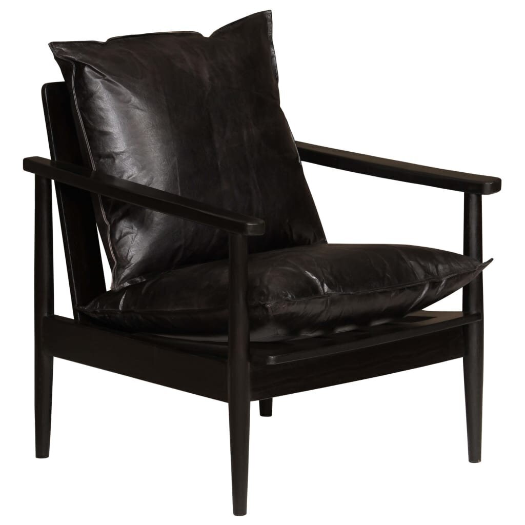 vidaXL atpūtas krēsls, melna dabīgā āda, akācijas koks cena un informācija | Atpūtas krēsli | 220.lv