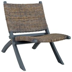 vidaXL atpūtas krēsls, pelēks, dabīga Kubu rotangpalma, sarkankoks cena un informācija | Dārza krēsli | 220.lv