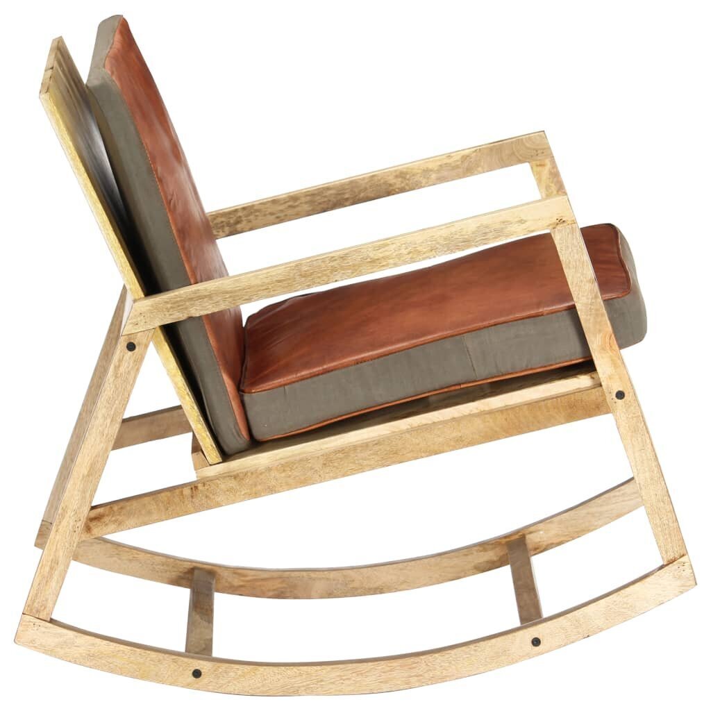 vidaXL šūpuļkrēsls, brūna dabīgā āda un mango masīvkoks cena un informācija | Atpūtas krēsli | 220.lv