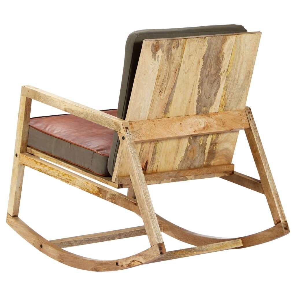 vidaXL šūpuļkrēsls, brūna dabīgā āda un mango masīvkoks cena un informācija | Atpūtas krēsli | 220.lv