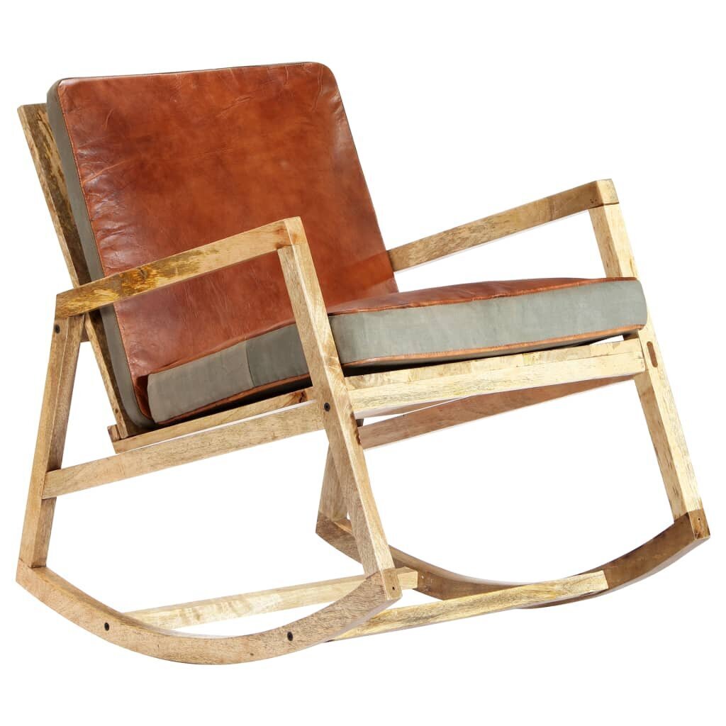 vidaXL šūpuļkrēsls, brūna dabīgā āda un mango masīvkoks цена и информация | Atpūtas krēsli | 220.lv
