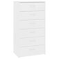 vidaXL kumode ar 6 atvilktnēm, balta, 50x34x96 cm, kokskaidu plāksne cena un informācija | Skapīši viesistabai | 220.lv