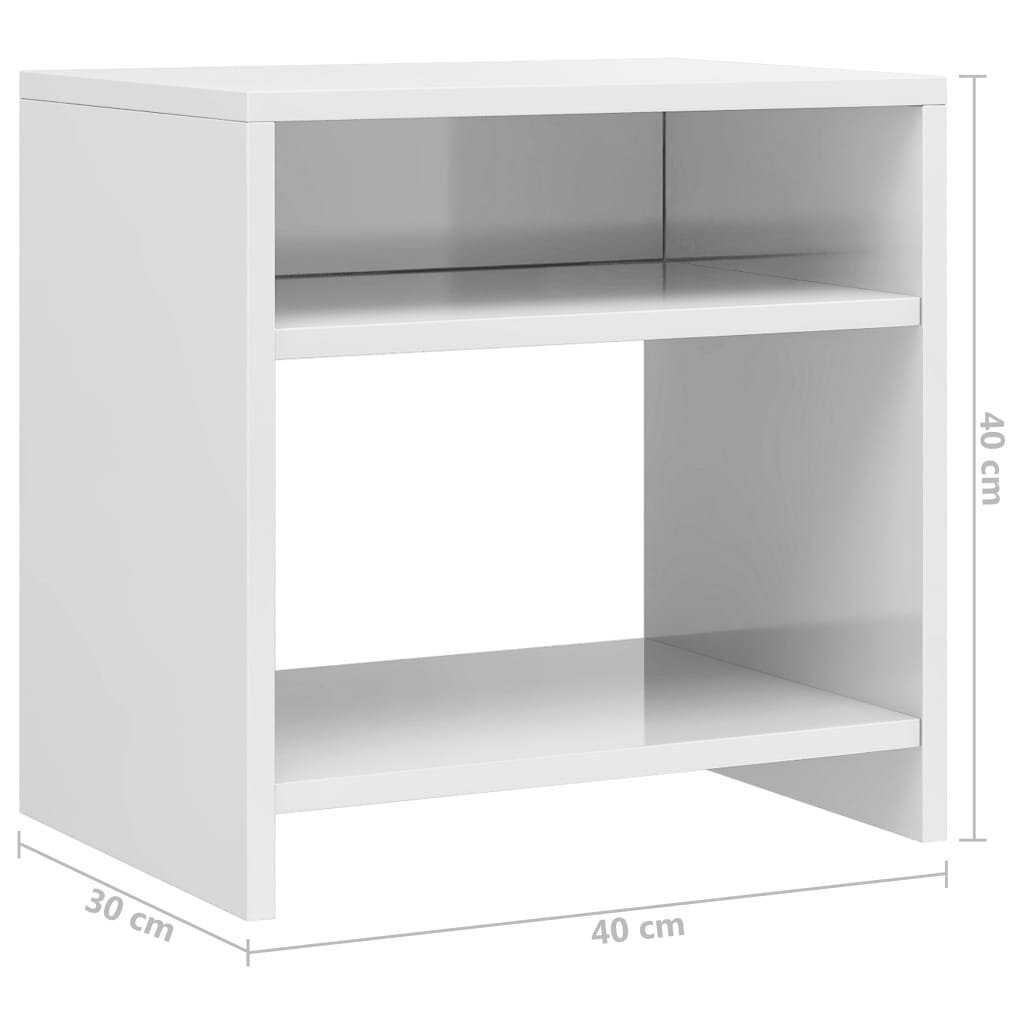 vidaXL naktsskapīši, 2 gb., 40x30x40 cm, spīdīgi balti, skaidu plāksne cena un informācija | Naktsskapīši | 220.lv