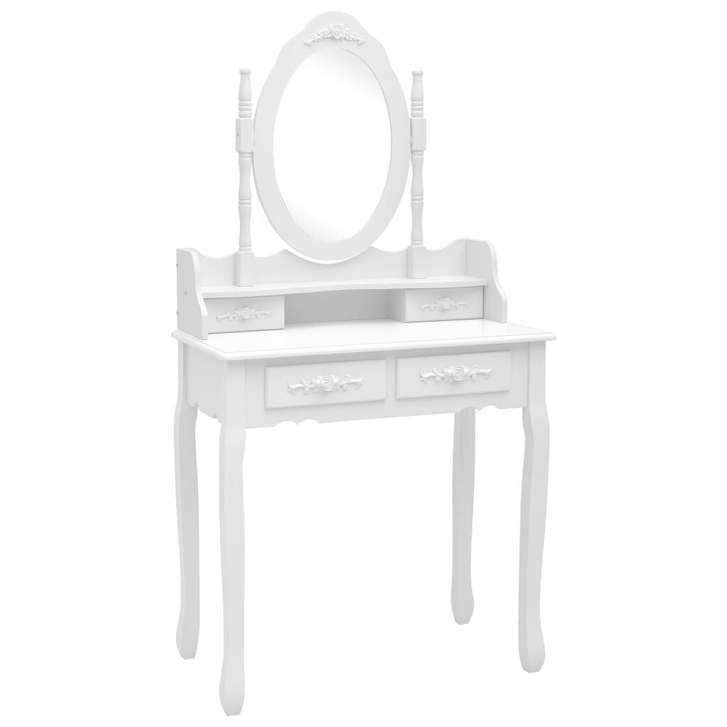 vidaXL spoguļgaldiņš ar tabureti, balts, 75x69x140 cm, paulonijas koks cena un informācija | Kosmētikas galdiņi | 220.lv
