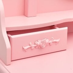 vidaXL spoguļgaldiņš ar tabureti, rozā, 75x69x140 cm, paulonijas koks cena un informācija | Kosmētikas galdiņi | 220.lv