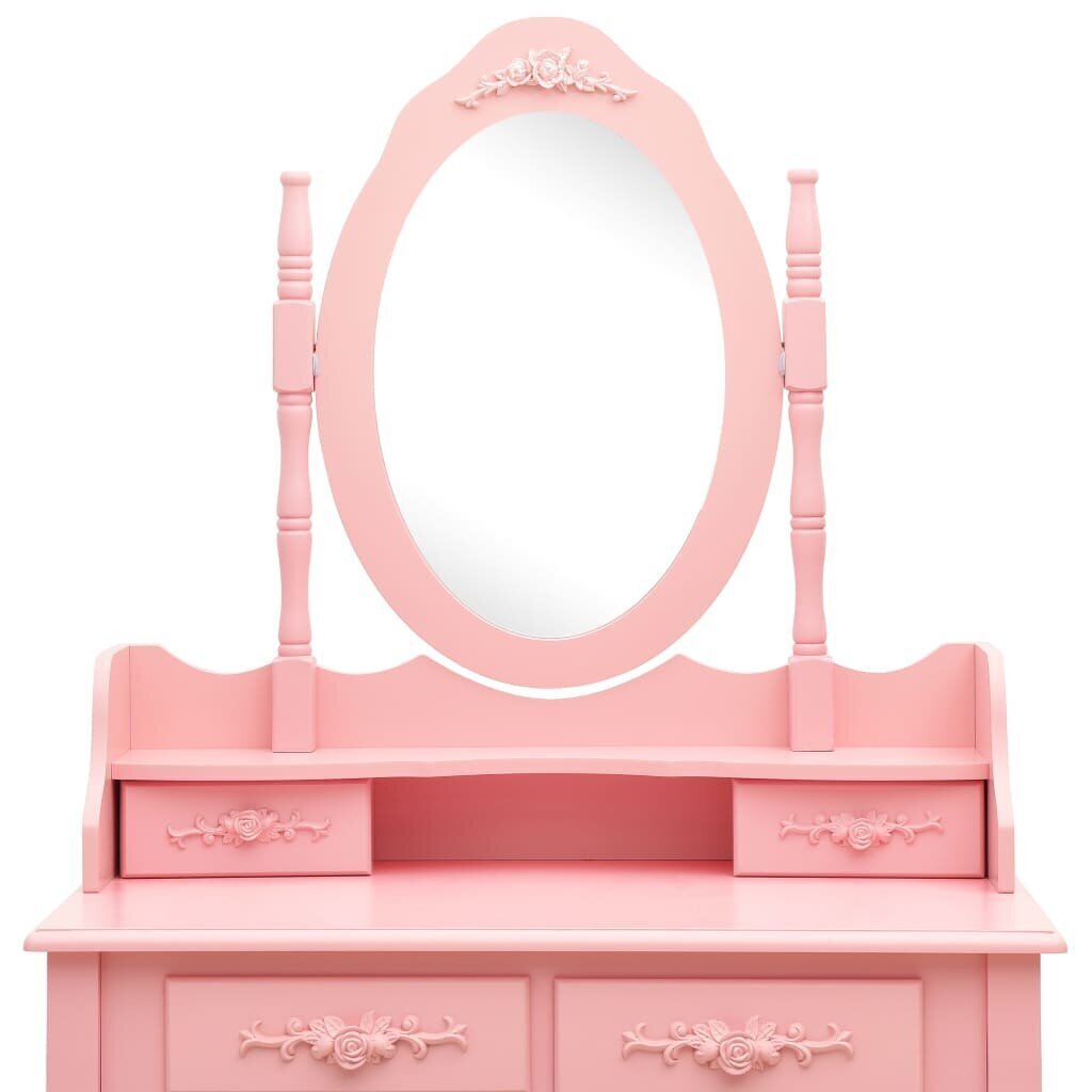 vidaXL spoguļgaldiņš ar tabureti, rozā, 75x69x140 cm, paulonijas koks cena un informācija | Kosmētikas galdiņi | 220.lv