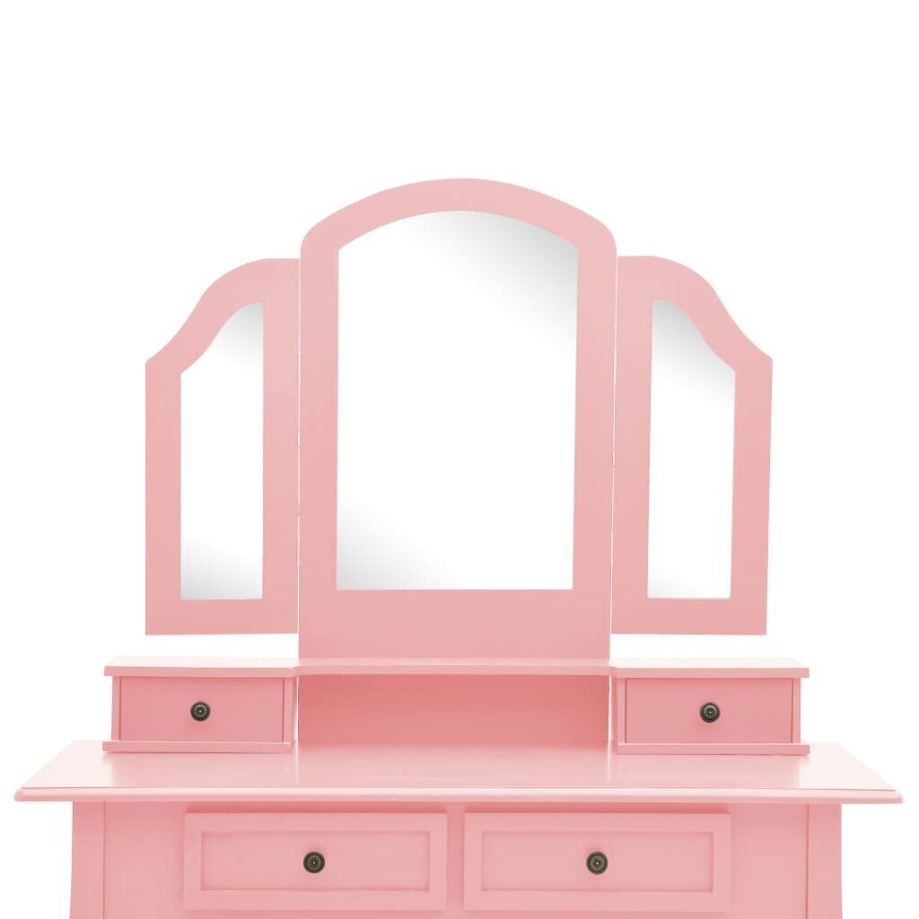 vidaXL spoguļgaldiņš ar tabureti, rozā, 100x40x146 cm, paulonijas koks cena un informācija | Kosmētikas galdiņi | 220.lv