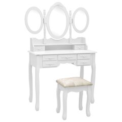 vidaXL spoguļgaldiņš ar tabureti un 3 spoguļiem, balts cena un informācija | Kosmētikas galdiņi | 220.lv