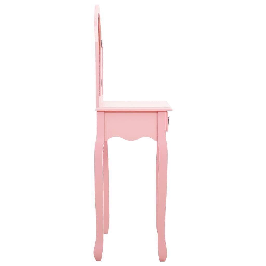 vidaXL spoguļgaldiņš ar tabureti, rozā, 65x36x128 cm, paulonijas koks цена и информация | Kosmētikas galdiņi | 220.lv