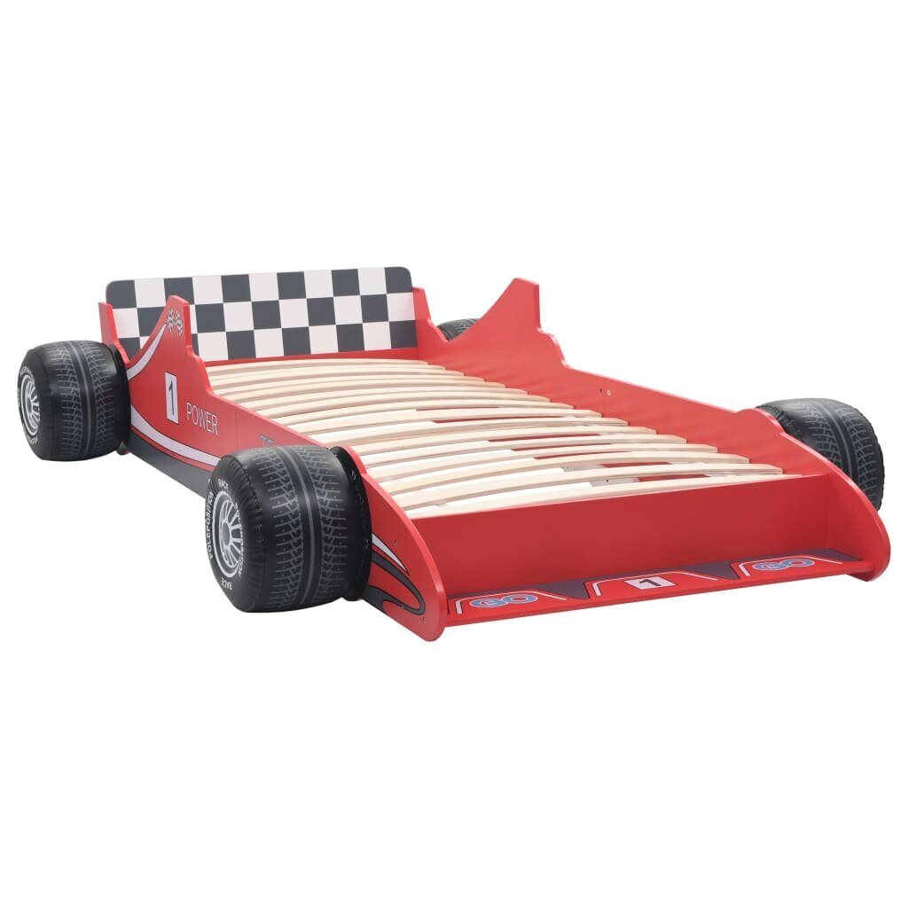 vidaXL bērnu gulta, sacīkšu mašīnas dizains, 90x200 cm, sarkana cena un informācija | Bērnu gultas | 220.lv