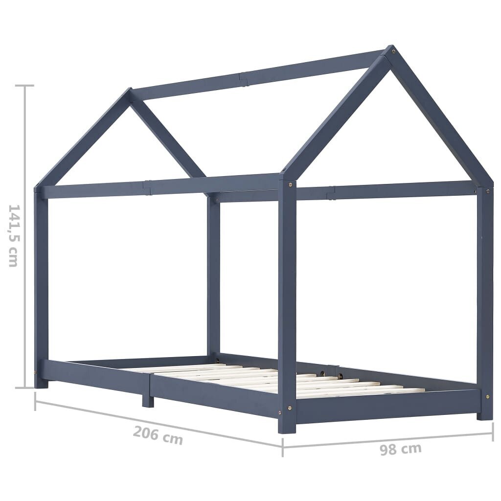 vidaXL bērnu gultas rāmis, pelēks, priedes masīvkoks, 90x200 cm cena un informācija | Bērnu gultas | 220.lv