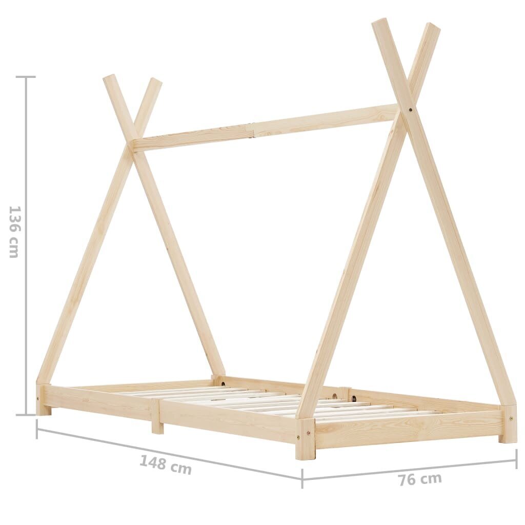 vidaXL bērnu gultas rāmis, priedes masīvkoks, 70x140 cm cena un informācija | Bērnu gultas | 220.lv