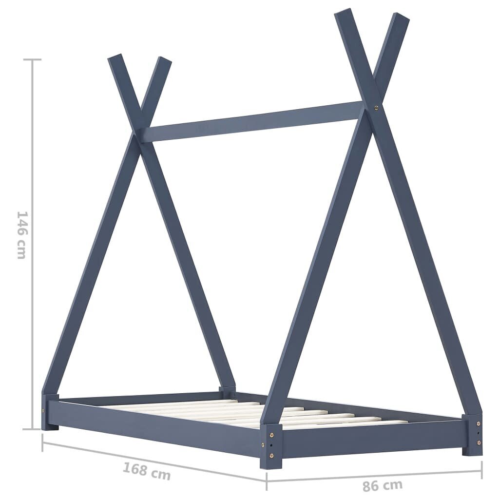 vidaXL bērnu gultas rāmis, pelēks, priedes masīvkoks, 80x160 cm cena un informācija | Bērnu gultas | 220.lv