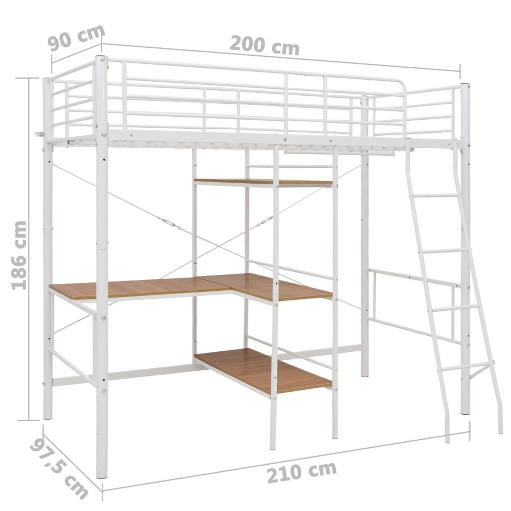 vidaXL divstāvu gulta ar galda rāmi, balts metāls, 90x200 cm цена и информация | Bērnu gultas | 220.lv